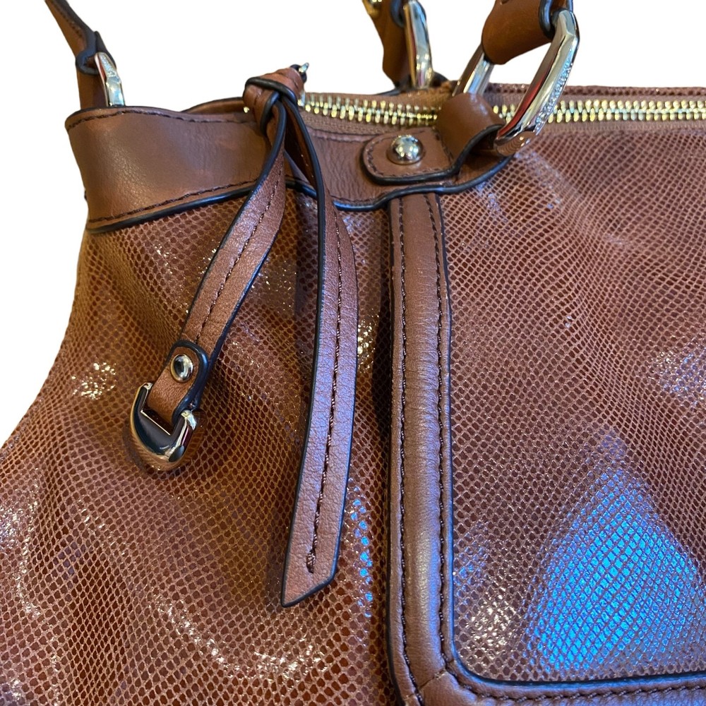 B Makowsky Brown Lombard Leather Designer Satchel Crossbody Bag - Picture 2 of 14